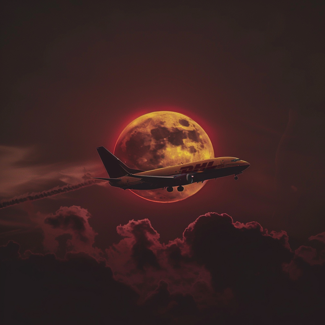 AI knows that even when the sun hides, DHL keeps the world connected! 🌕✈️🌎 #SolarEclipse #DHLDelivers #RedandYellow