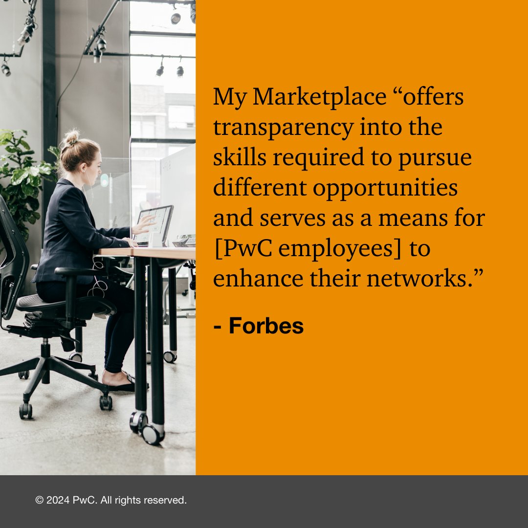 My Marketplace offers a unique personalized career experience for employees, changing internal mobility opportunities at PwC. Discover how our AI-powered platform is empowering employees to customize their careers. pwc.to/3VaBP5m