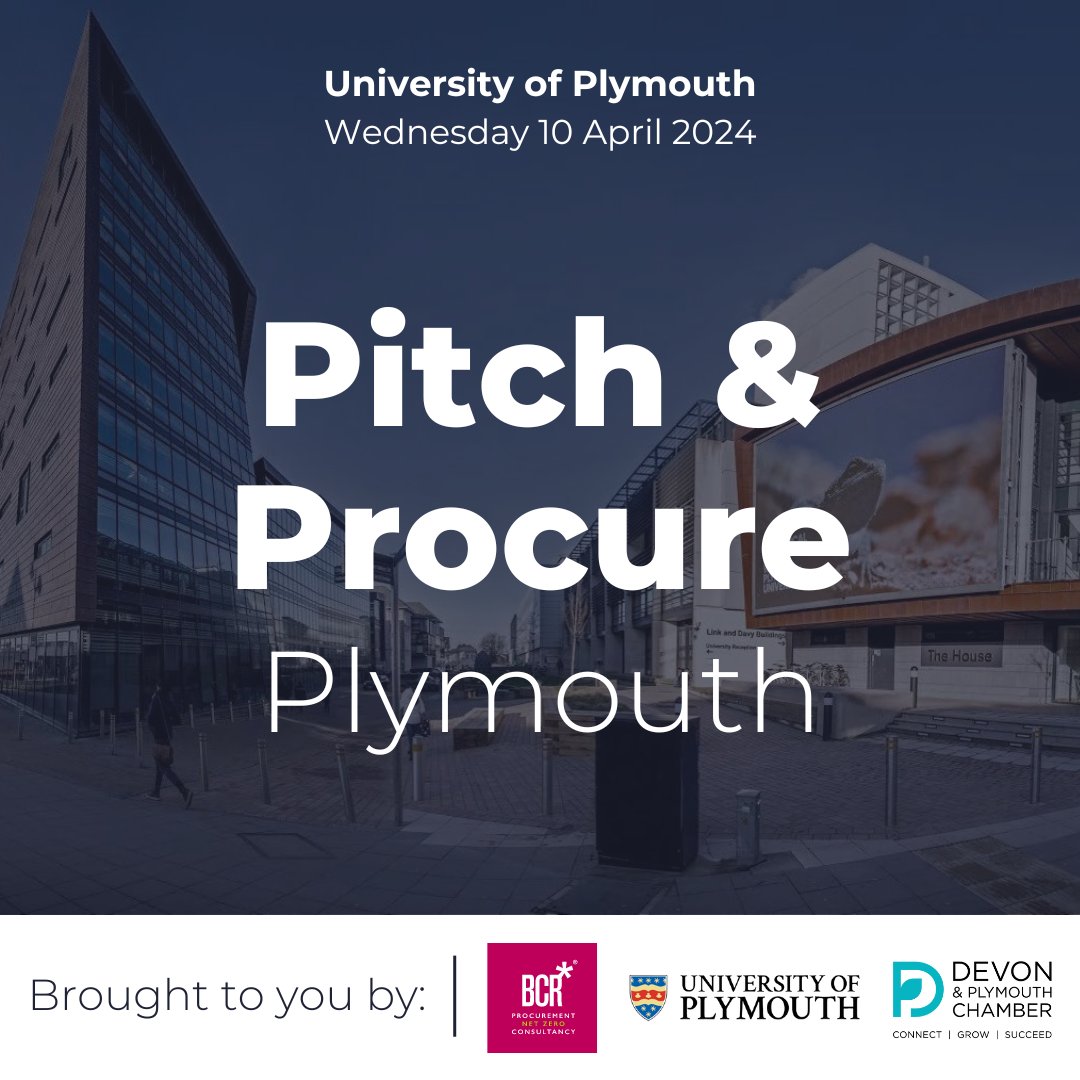 Last chance to register your place to attend our Pitch and Procure event at @plymuni on 10 April with @BCRAssociates 👇🏼 bit.ly/49QIkyB Hear amazing and innovative ideas and services from some of our region's most exciting and enterprising local businesses? 🤩