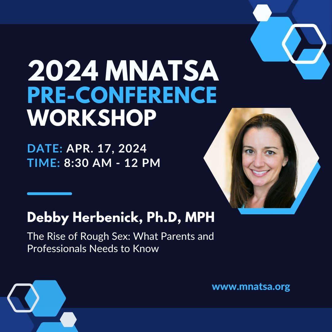 Join us for an exclusive pre-conference workshop on 'The Rise of Rough Sex: What Parents and Professionals Need to Know' at #2024MNATSA! 🤔 Dr. Debby Herbenick will share findings from her team’s research on rough sex practices. Don't miss out! @ATSA_Official