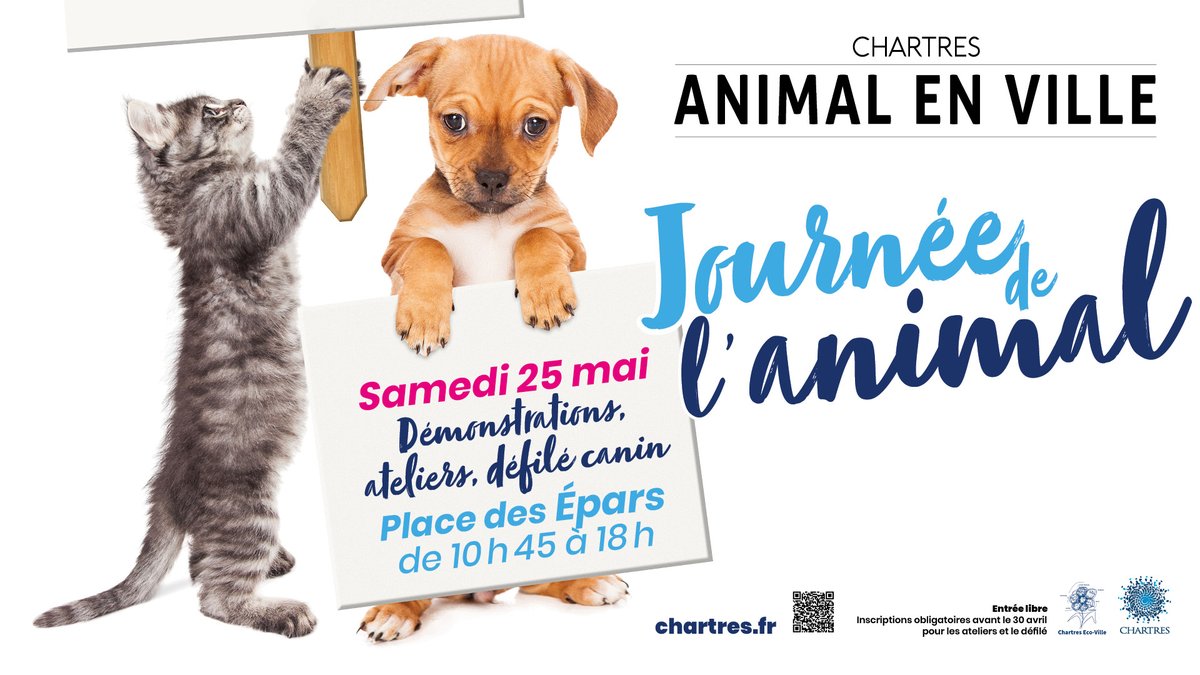 🐶 La Journée de l'animal revient le 25 mai ! Découvrez le programme et inscrivez-vous aux différents ateliers et animations ► chartres.fr/journee-animal #Chartres #JourneeAnimalChartres #Animalenville