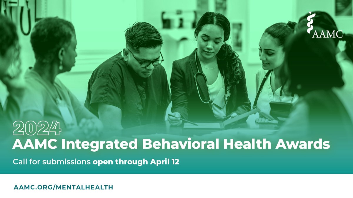 REMINDER: Submissions are due this Friday, April 12, for the AAMC Integrated Behavioral Health Awards. We’re looking for excellence & innovation in existing IBH clinical care models and training programs. Learn how to apply: ow.ly/lr1150QTCIz.