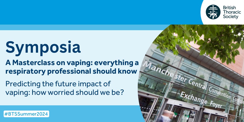 The BTS Summer Meeting has a range of symposia on a number of different topics. This session will review concerns within the respiratory MDT about the potential risks of vaping. Learn more and book your Summer Meeting ticket: bit.ly/41U13Ws #BTSSummer2024