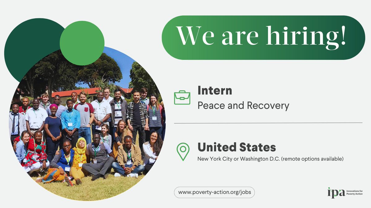 The deadline to submit your application as a Peace and Recovery program intern is in a week. As an intern, you will work with us to support generating & disseminating rigorous evidence on peacebuilding and post-conflict crisis recovery. Apply today: bit.ly/pnrinternship