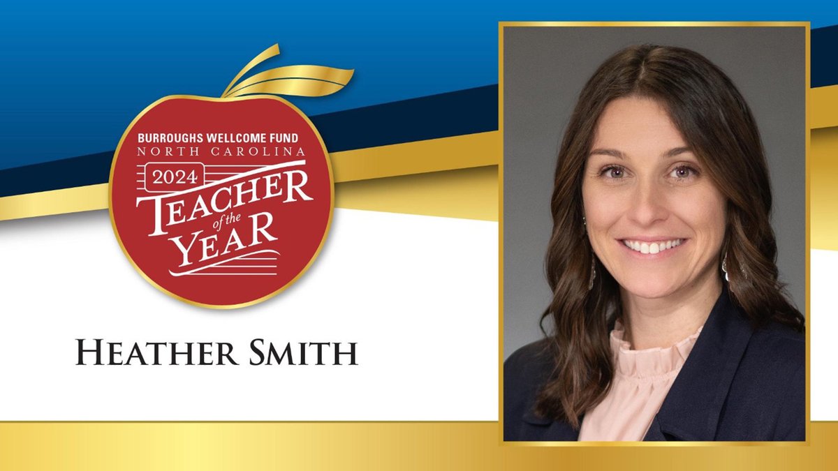 Big shoutout to Heather Smith of @HCSNC, named @BWFund 2024 NC Teacher of the Year! 🎉🍎 Missed the ceremony? Watch the recording on the NCDPI Facebook page - go.ncdpi.gov/chrtz, or NCDPI YouTube Channel - youtube.com/live/nJDwNCx1l…. #nctoypoy #nced