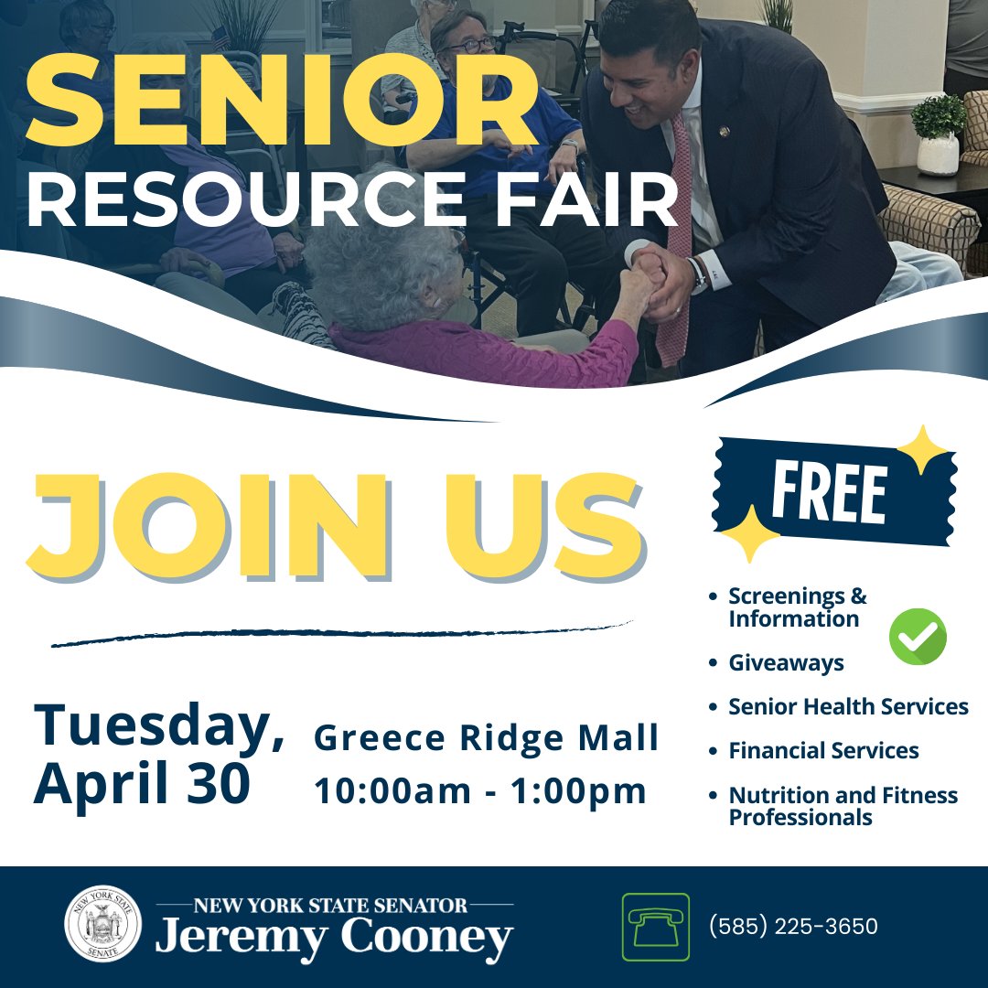 Mark your calendars for our upcoming Senior Resource Fair on Tuesday, April 30th! There will be health and financial services, giveaways and more. Hope to see you there!