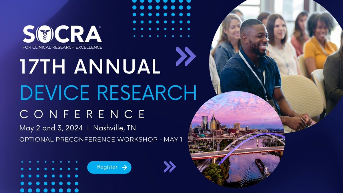 We want YOU to join us in Nashville for the Device Research & Regulatory Conference! Learn More >> smpl.is/8sssh Register >> smpl.is/8ssse Browse the Agenda >> smpl.is/8sssg #socra #clinicalresearcheducation #deviceresearch