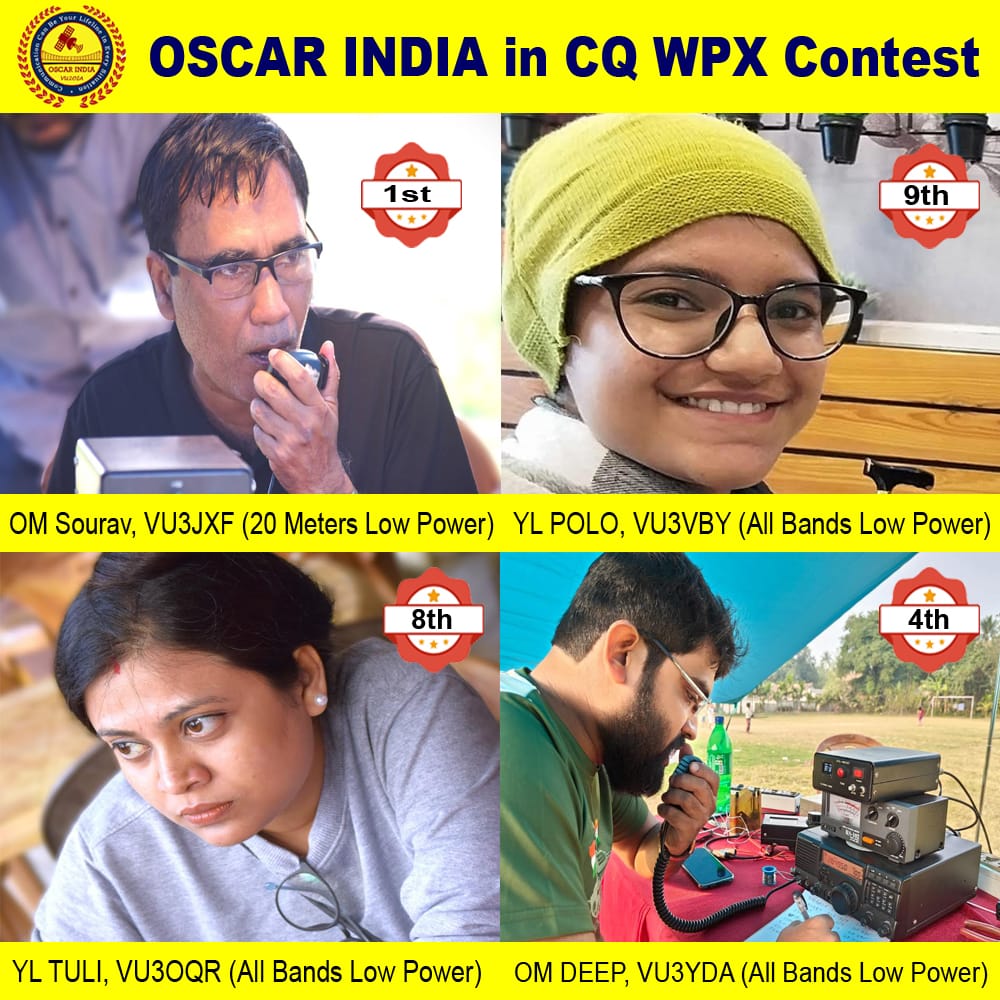 Four members of OSCAR INDIA, including our two amazing YLs, participated in the #CQWPX contest and secured a fantastic ranking in VU Land! Their dedication and skills are an inspiration to all. #HAMRadio #Contest #nari @DoT_India @arrl @RiaJairam @theRSGB @UNESCO @OnkarNath_IRRS