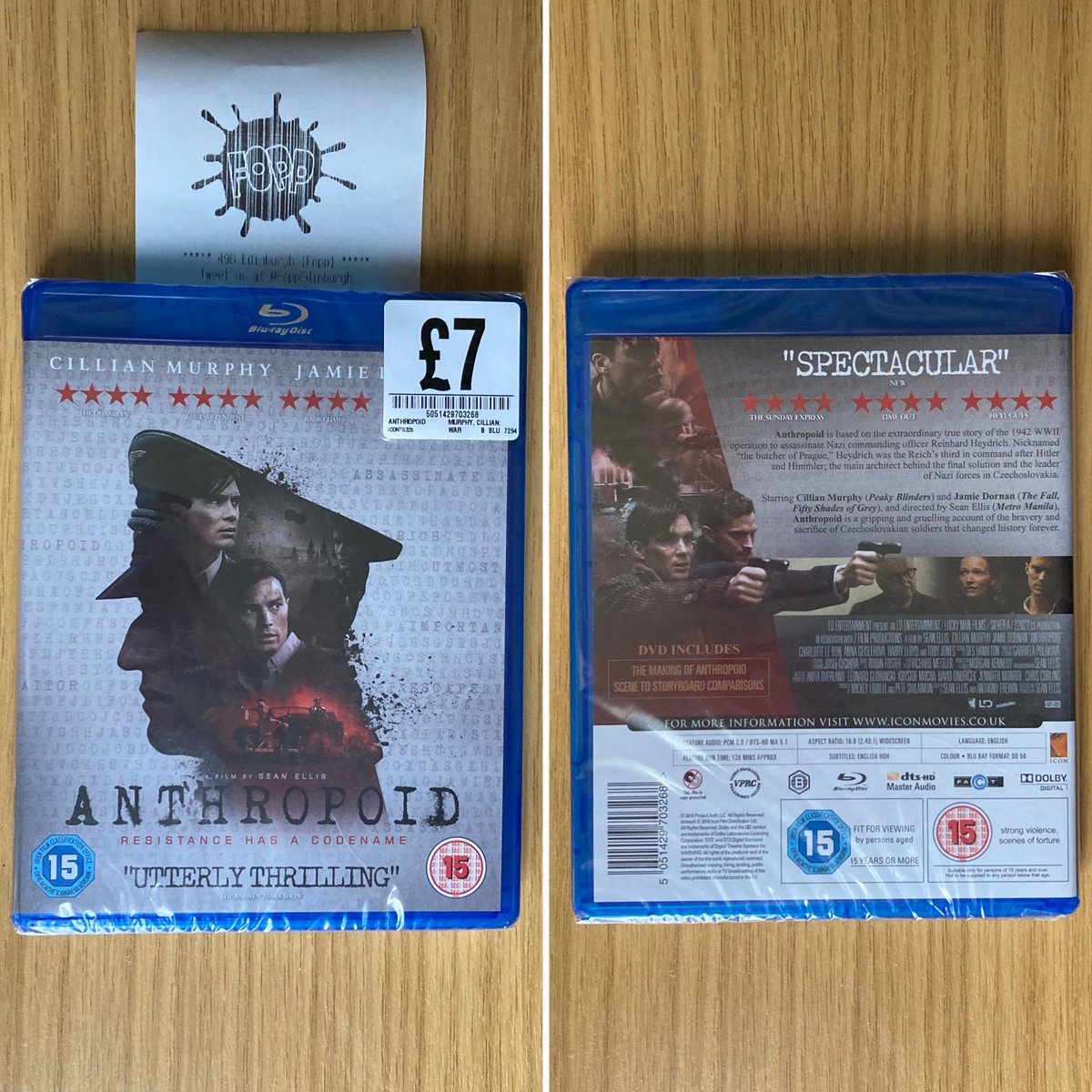 #LatestAddition to my #BlurayCollection is one I’ve been looking to add for a wee while… and thanks to @FoppEdinburgh having it in stock, I’m now the proud owner of #Anthropoid starring #CillianMurphy & #JamieDornan! #Bluray #PhysicalMedia #KeepDiscsAlive #GetToFopp