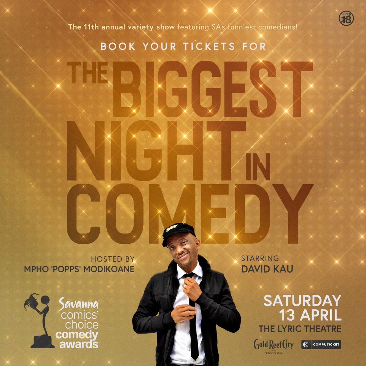 It's the BIGGEST night in comedy at the Savanna @ComicsChoice Awards this Saturday! Leading the pack is the ever so dapper @MphoPopps alongside some of South Africa's comedy icons @celestentuli @KhanyisaBunu @davidkau1 Book your tickets NOW! shorturl.at/bAI09 #SavannaCCA