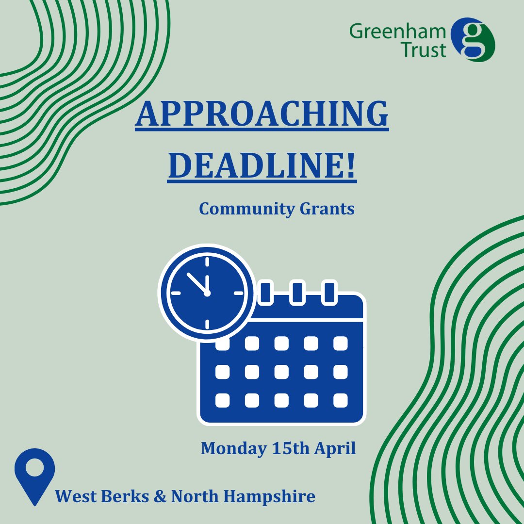 ‼️ Important Information ‼️ The deadline for our community grants is closing shortly. Get your applications in now! Apply here: thegoodexchange.com #GreenhamTrust #CommunityGrants