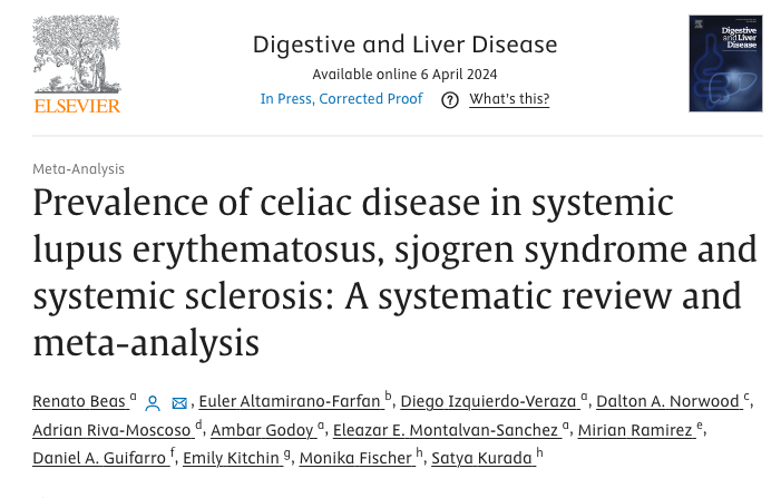 RenatoBeasMD's tweet photo. New publication 🚨

Higher prevalence of CeD and CeD antibodies in patients with SLE, pSS and SSc ‼️
Early detection for GI symptoms in these conditions is 🔑

Thanks to all co-authors and amazing mentors @satya_kurada #MonikaFischer
@IUIntMed @IUGastro 

https://t.co/sWb6w1jFM7 https://t.co/ZNiInBAflQ