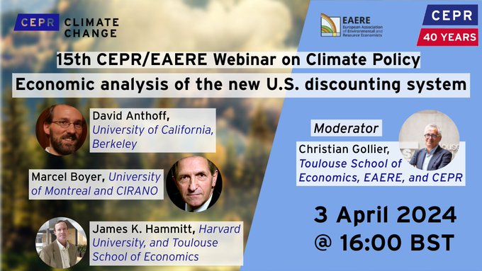 📹The video recording of the 15th EAERE- @cepr_org Webinar on #ClimatePolicy is available on our YouTube channel! Take a look 👀 youtu.be/Y9UXfjtCvRU @UCBerkeley @UMontreal @CIRANOMTL @Harvard @TSEinfo