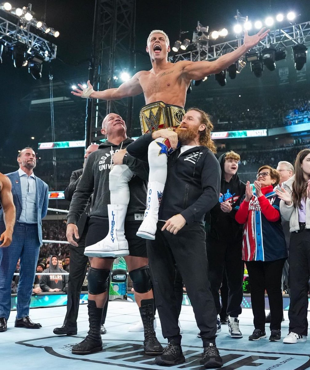 Randy, Sami, and Punk being happy for Cody. So cool to see