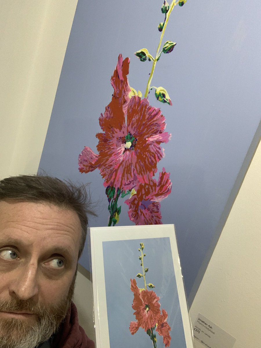 Awh. Lovely to see “Mum’s #Hollyhocks” on show and #forsale at the #Bloom #exhibition @nucleusarts #Chatham - you can even buy #cards of it or, if you pop over to JonathanAshArt.com you can get yourself a #signed #print, right up to A1 size 😀 #art #flower #wallart