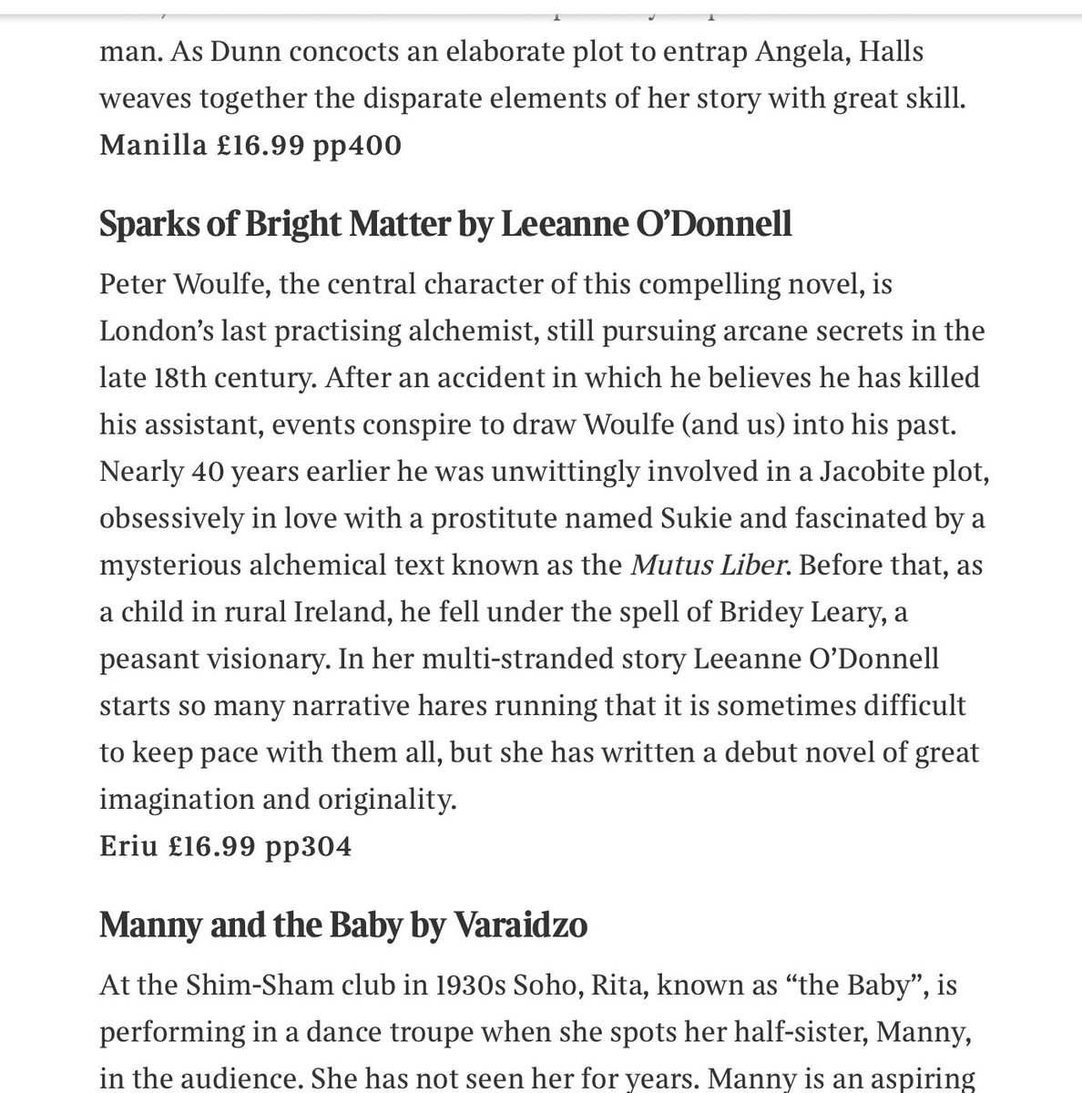 Fantastic review for #SparksofBrightMatter by Leeanne O'Donnell in @thetimes 'compelling…a debut novel of great imagination and originality’ plus a lovely little mention in the living section of the Sunday Times Irish Edition too @eriu_books @bonnierbooks_uk