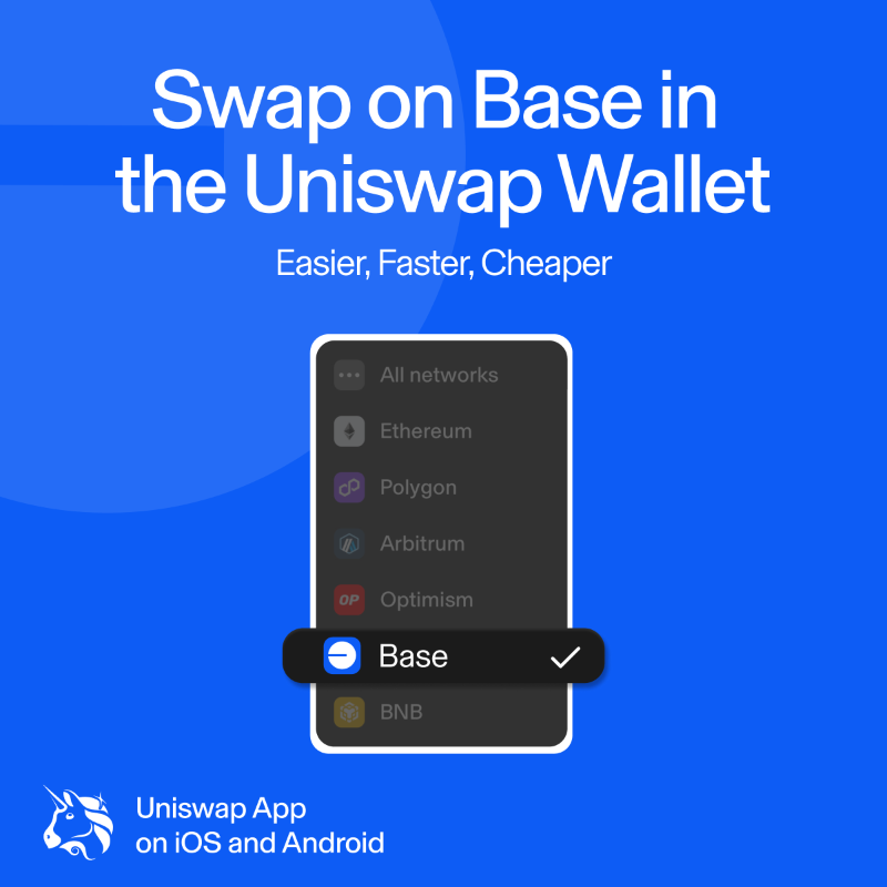 Uniswap's tweet photo. Weekly swap volume on Base is climbing.

Swapping on Base using the Uniswap mobile app is this easy.