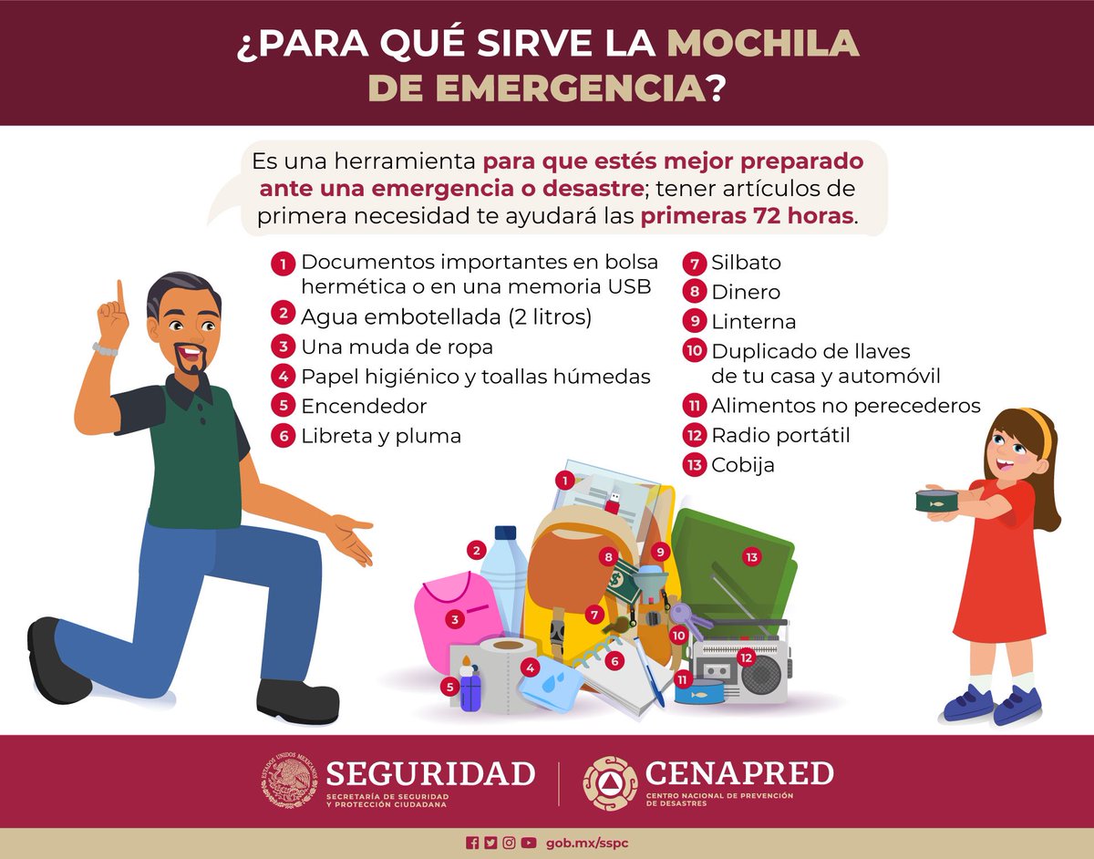 Para enfrentar de mejor manera una emergencia, en la que debas dejar tu hogar, recuerda tener lista tu #MochilaDeEmergencia.