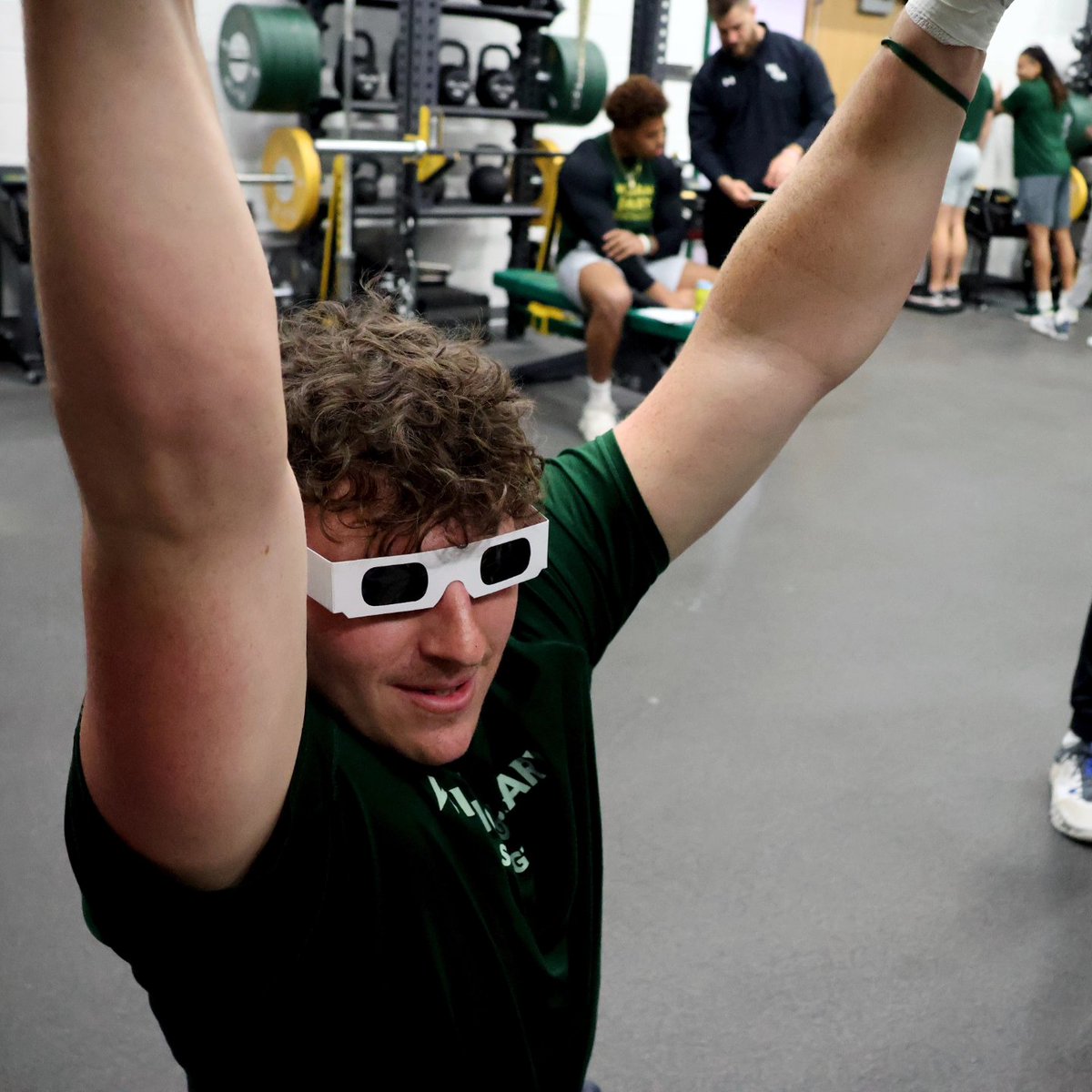 TribeAthletics's tweet photo. (not so) blinded by the light

➡️ @wmtribefootball prepped and ready for today's solar eclipse.  

#GoTribe https://t.co/yKaarWz8uU