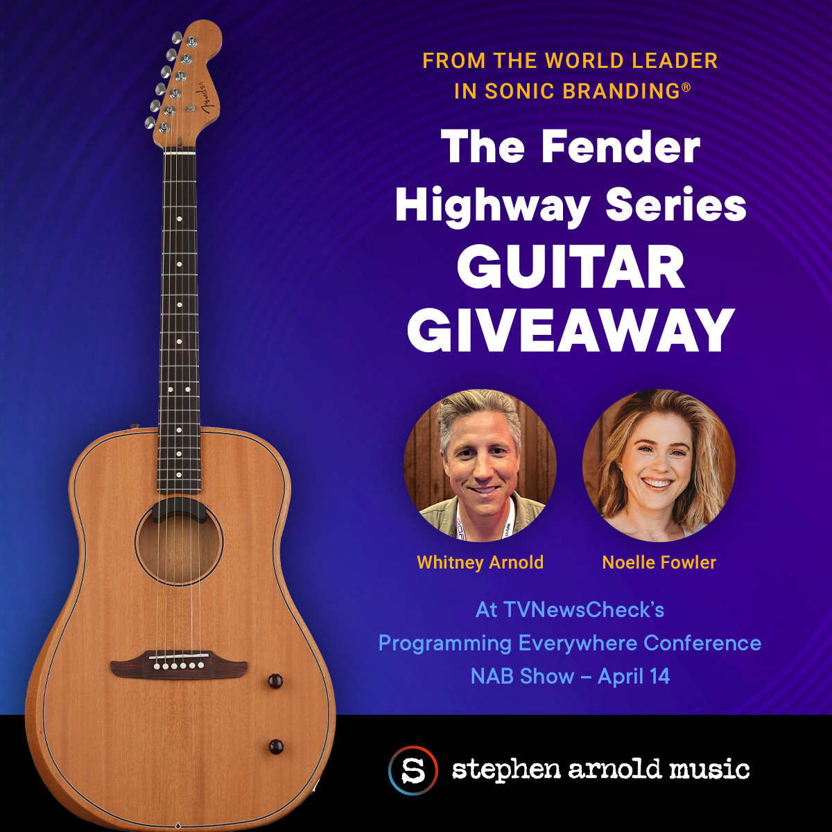 Join Stephen Arnold Music’s Whitney Arnold and Noelle Fowler at Programming Everywhere. #nabshow2024, #nabshow, #programmingeverywhere stephenarnoldmusic.com/programming-ev… Stephen Arnold Music is giving away an acoustic/electric guitar at the NAB Show in Las Vegas at 3 p.m. on April 14th.