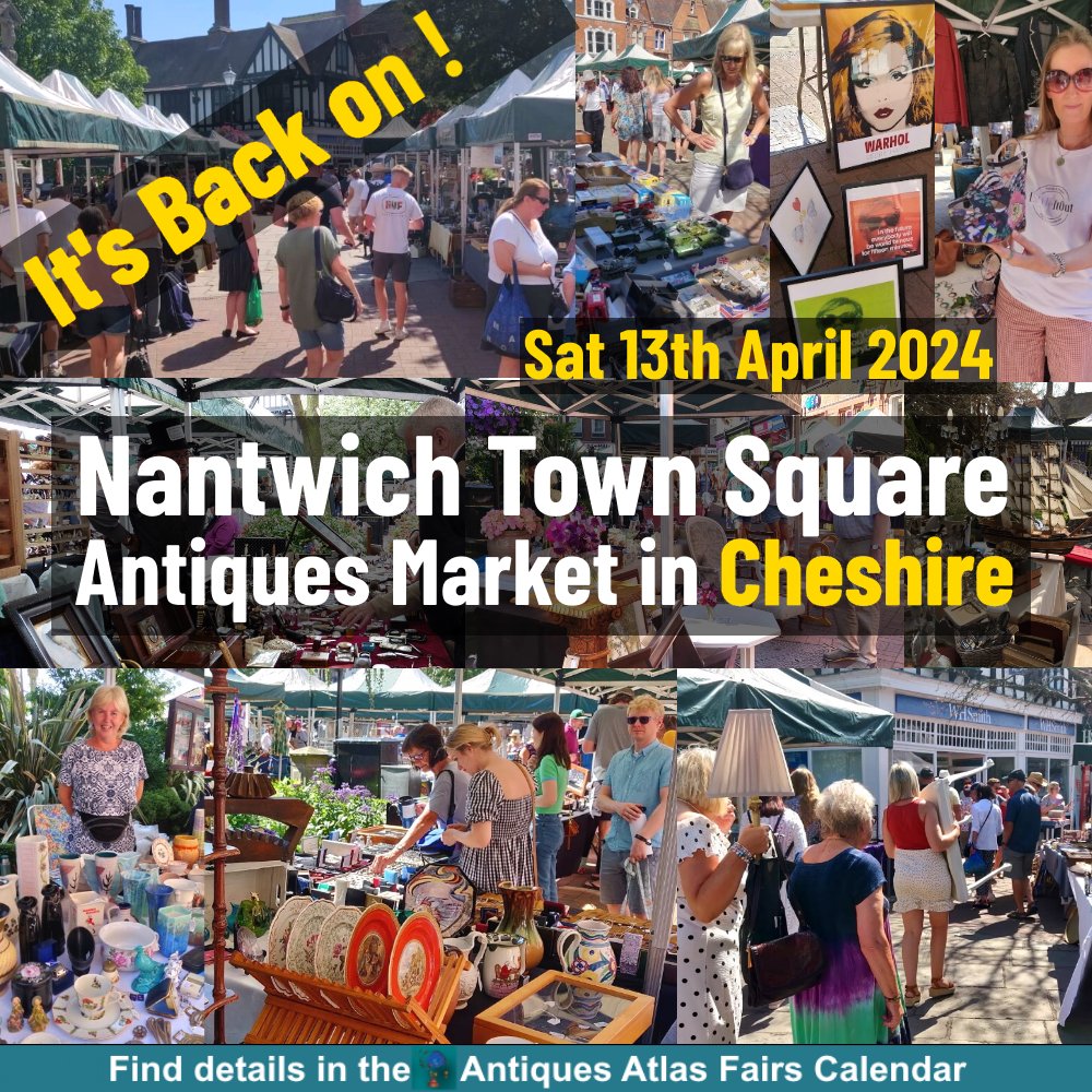 Nantwich Town Square Antiques Market SATURDAY 13th April antiques-atlas.com/antique_fair/n… A chance to buy unique gifts 🎁 Opening Times Saturday market, 9am - 3.30pm. @VandAfairs #antiquesmarket #fairsdiary #vandafairs #cheshire