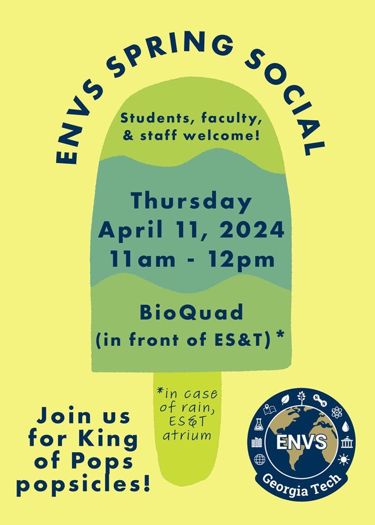 Join us this Thursday for the Environmental Science Spring Social! We are so excited to celebrate our ENVS students and faculty. See you there!
