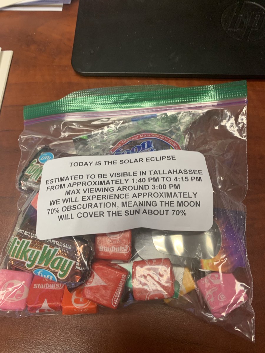 Kari4thFloor's tweet image. I work with the nicest people ⁦@CarltonFields⁩ …Moon Pies, candy &amp;amp; solar eclipse goggles for viewing today’s natural phenomenon #workperks