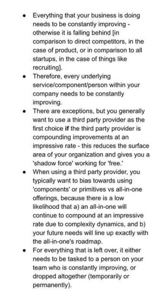 When should you outsource vs. build internally inside a company? Good framework from @ZackKanter.