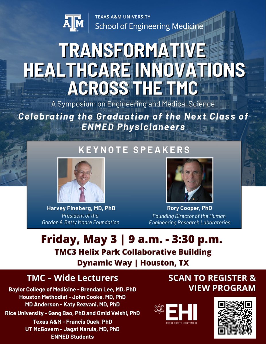 Excited to be speaking at the Transformative HealthCare Innovations Across the TMC hosted by the School of Engineering Medicine at Texas A&amp;M University! 
I cannot wait to see all that ENMED and the TMC have to offer, Sign up today !