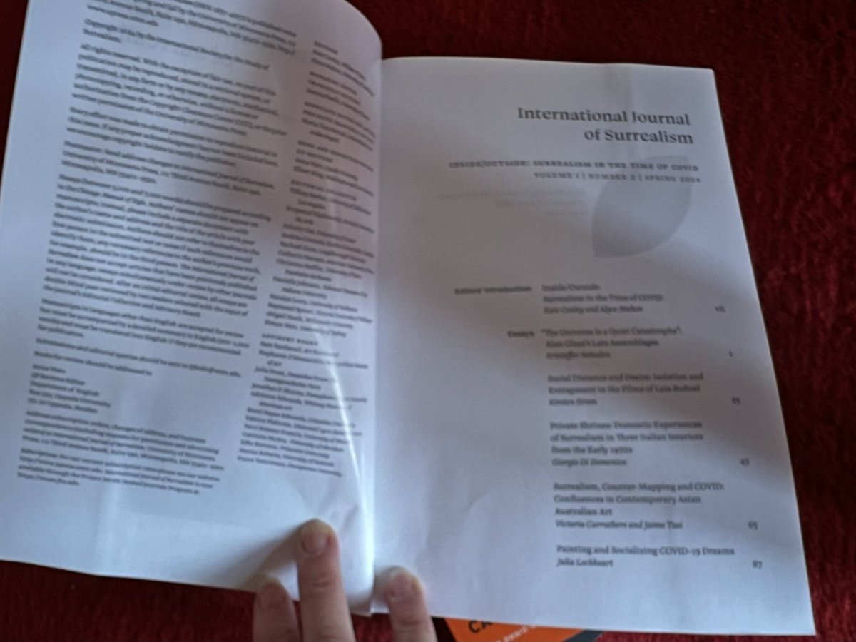 Delighted 😀 to see my essay ‘Painting and Socialising COVID-19 Dreams’ published in Volume 1 Issue 2 of the International Journal of Surrealism -Inside/Outside: Surrealism in the time of COVID. Eds Kate Conley & Alice Mahon @ISSS_Surrealism UPress UMN @UMNews