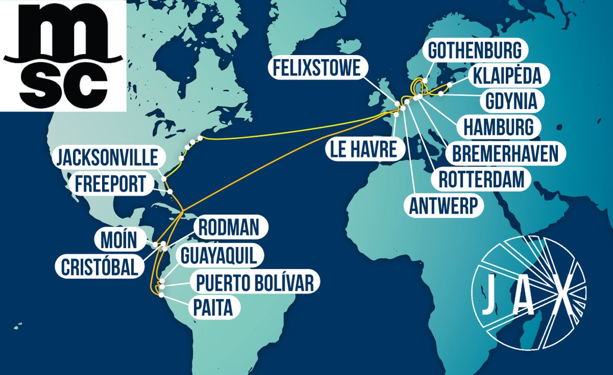 .@MSCCargo has added a new port call to its Ecuador – NWC & Scan Baltic – USA service calling JAXPORT. On the way to Jacksonville, the service now includes a stop in Hamburg, Germany, replacing Bremerhaven, Germany. Bremerhaven remains a call on the rotation for the service as…