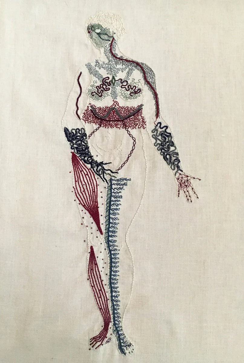 SWC_Can's tweet image. #Scicomm art comes in many forms... even embroidery!

Check out the embroidered artwork of Saskatoon-based artist @lia_pas. Though primarily known as a composer, Lia also creates intricate fibre art of the female body &amp;amp; nervous system. (liapas.com)