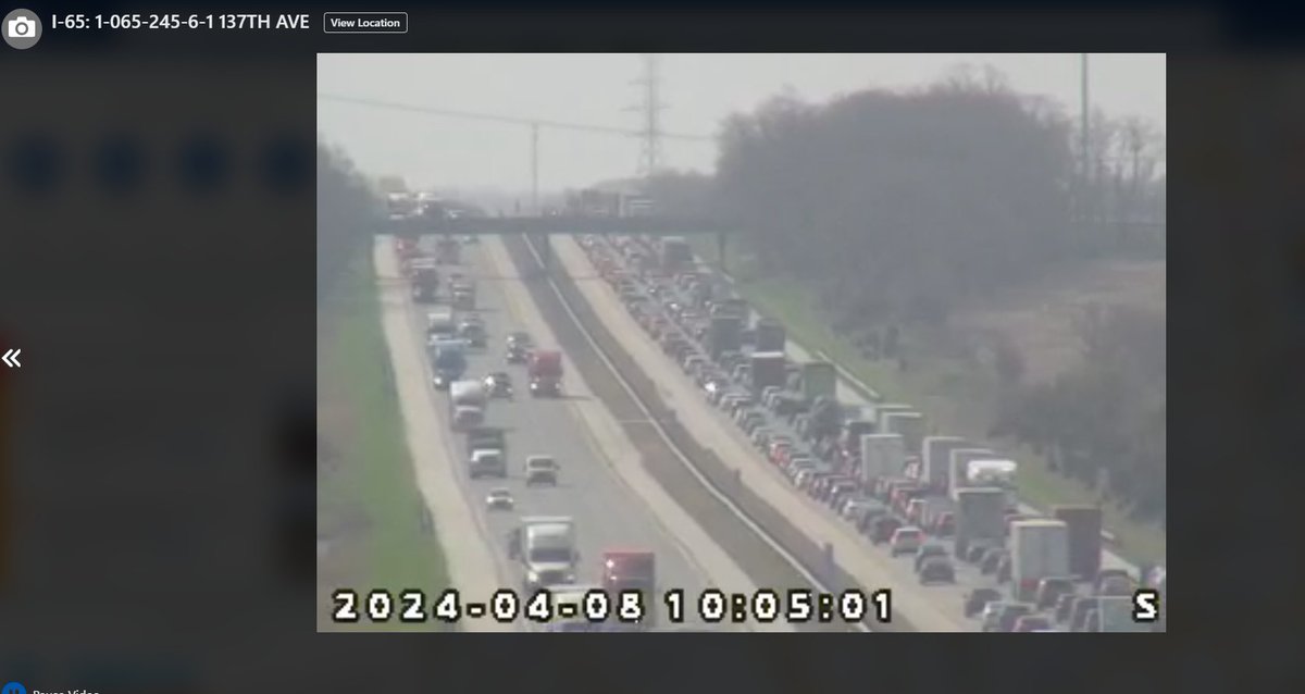 Current view of I-65 SB north of S.R. 2. Traffic is at a standstill due to the volume of traffic as I-65 goes from 3 lanes to 2 lanes at the 240 mile-marker. #SolarEclipse2024 Traffic does thin out a bit as you get south of S.R. 10 (230 mile-marker) @WGNtraffic @MikePTraffic…