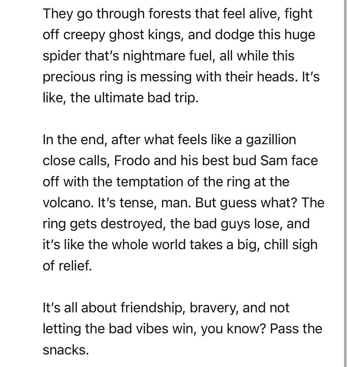 CoffeeVectors's tweet image. Randomly asked chatGPT to pretend it was high and explain Lord of the Rings to me.