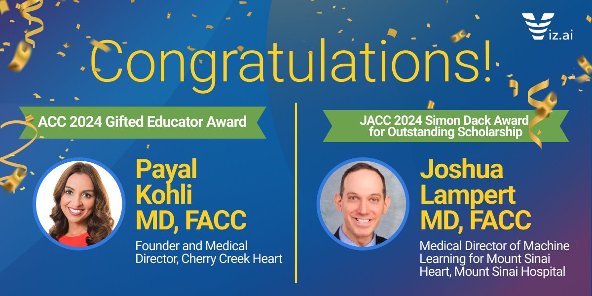 Congratulations to Dr. Payal Kohli and Dr. Joshua Lampert on receiving these distinguished awards at #ACC24 this weekend. Thank you both for your significant contributions in transforming #CardiovascularCare and improving heart health around the world.