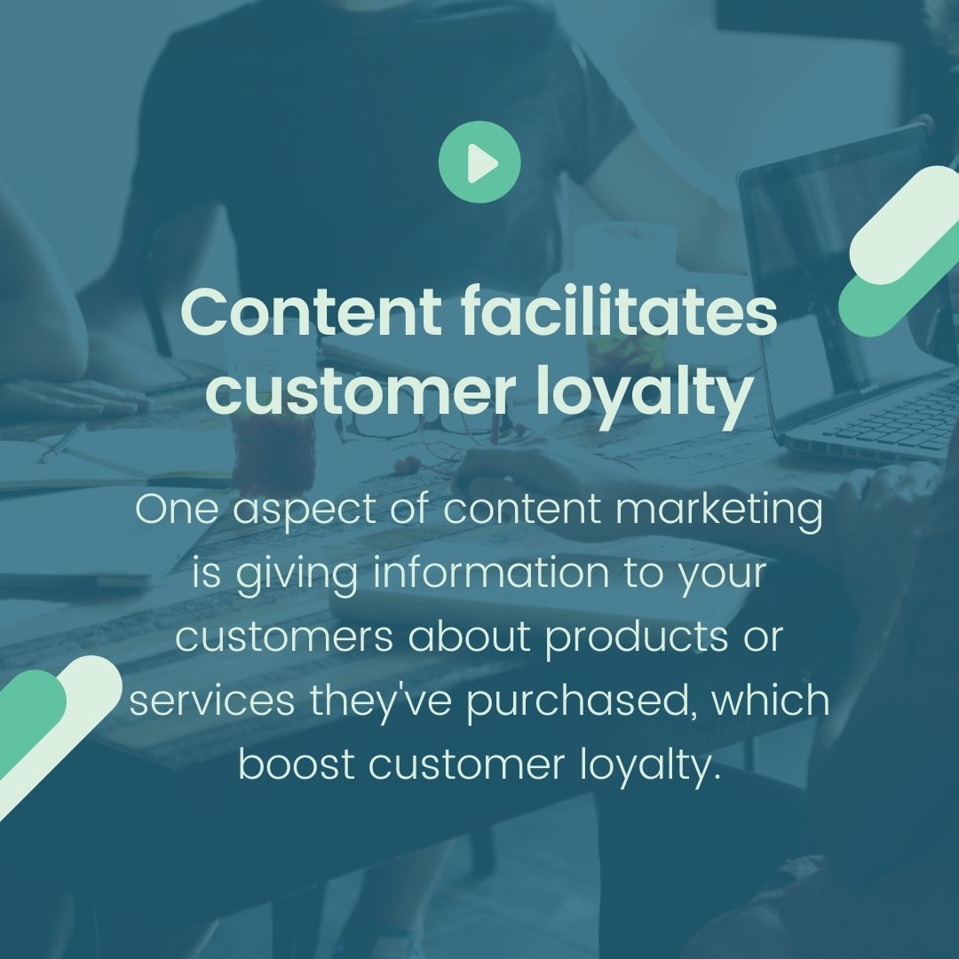 Content facilitates customer loyalty: One aspect of content marketing is giving information to your customers about products or services they've purchased, which boosts customer loyalty. #ContentLoyalty #InformationSharing #CustomerRelationships #seblex #realseblex