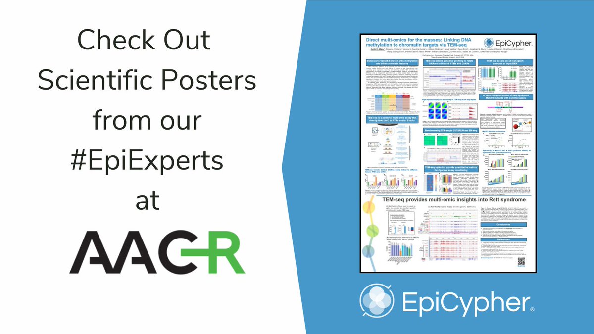Interested in multi-omics?  Visit our #EpiExperts during the #AACR24 poster session Wednesday, April 10 at 9 am.
Chat with Bryan Venters at poster #7026 about multi-omics and long read sequencing.
Talk to Keith Maier at poster #7027 about DNA methylation multi-omic assays.