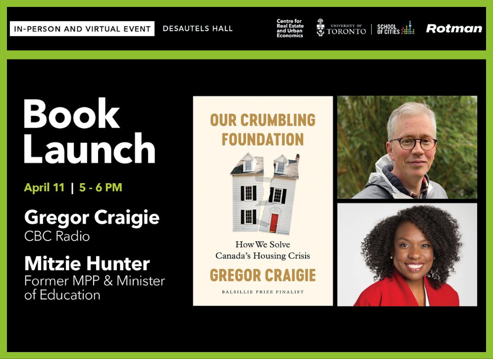 This Thurs (11th), 5 PM ET: CBC journalist @GregorCraigie explores the housing crisis, its human face, and how other cities are housing their citizens better and faster, in a conversation with @MitzieHunter @RotmanEvents. Register now to join us online: eventbrite.ca/e/gregor-craig…