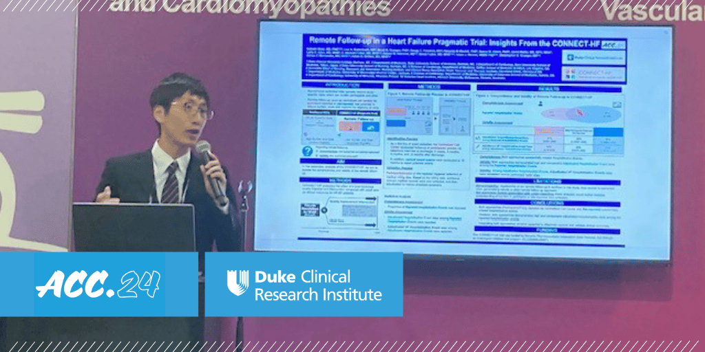 DCRI Fellows Nina Nouhravesh & Satoshi Shoji earlier today at #ACC24: Nina discussed the benefits of a Sacubitril/Valsartan treatment plan for HFrEF patients, while Satoshi covered insights from CONNECT-HF on how to better follow up with remote heart failure patients.