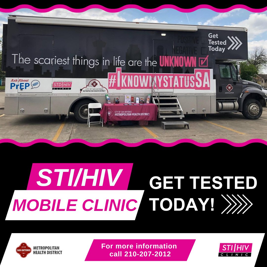 Get Tested today! Metro Health’s STI/HIV mobile clinic is ready to serve you! For more information on pop up clinics in your area visit sanantonio.gov/Health/HealthS… or call (210) 207-2012.