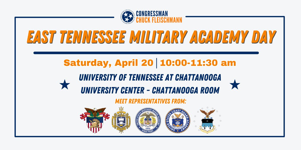 My annual Military Service Academy Day is coming up later this month, on April 20! If you are a current high school student interested in furthering your higher education while serving America in our military, I encourage you to attend!