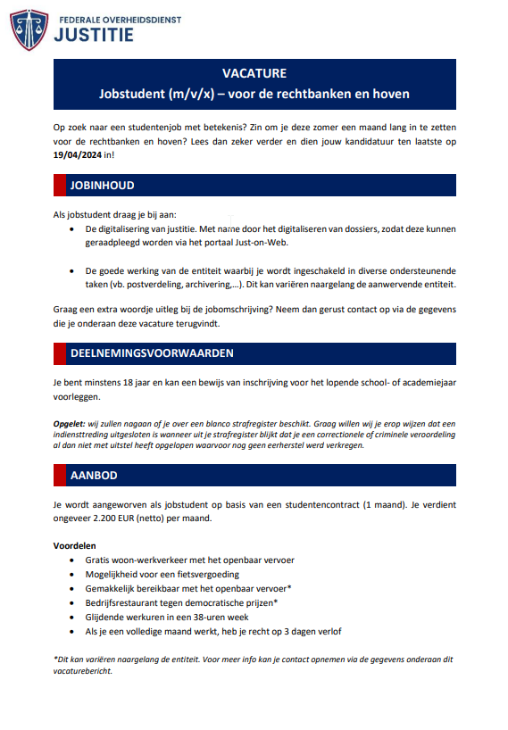 jurinfo_eric's tweet photo. Interessante vacatures voor jobstudenten bij Justitie