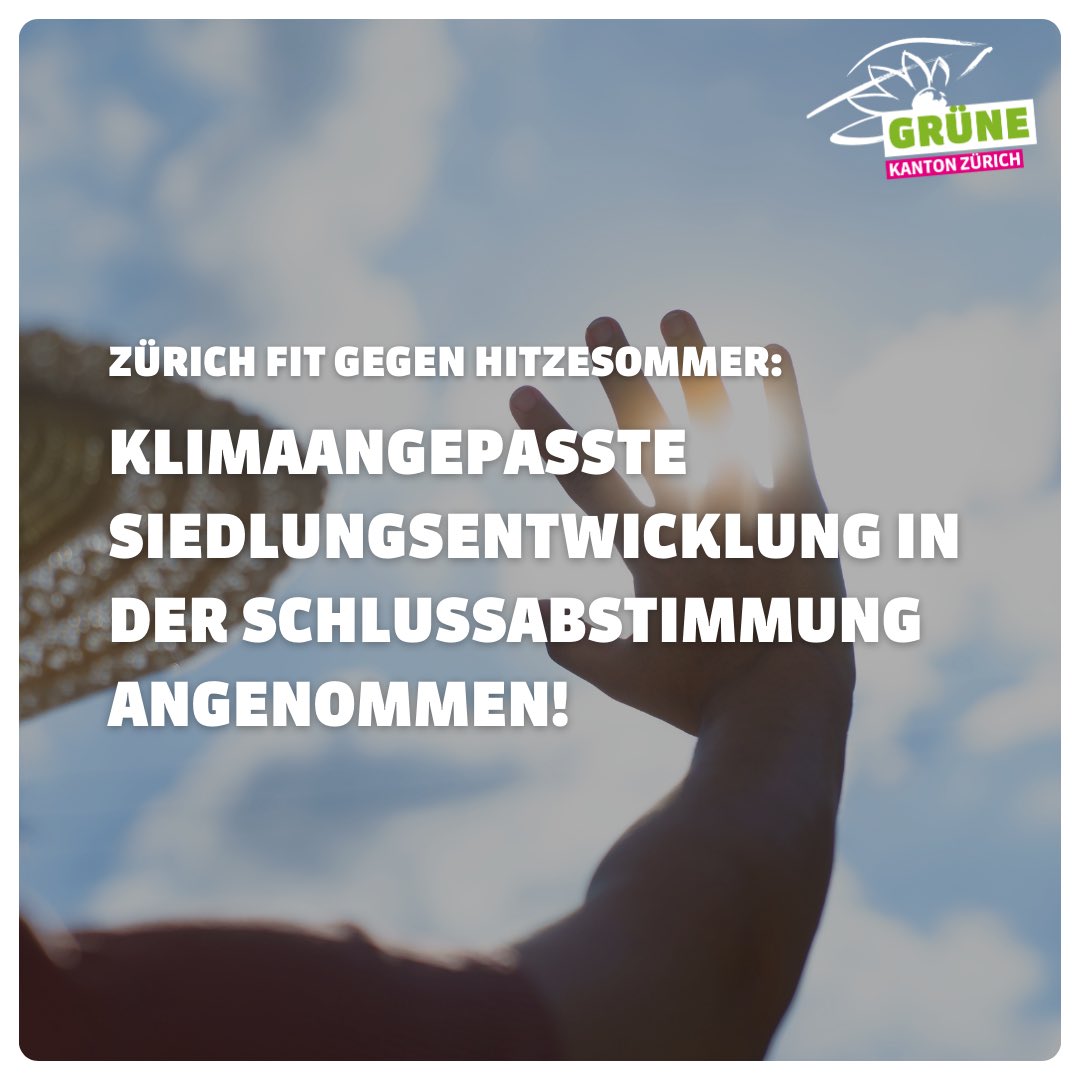 Sieg für die #Klimaallianz und @martinneukom 🎉 Mit dem Gesetz «Klimaangepasste Siedlungsentwicklung» erhalten die Gemeinden des Kanton Zürich (endlich!) die Möglichkeit, Anti-Hitze-Massnahmen zu ergreifen. Hitzewellen? Nein Danke! 🌳 #lebensqualität #grünstattgrau