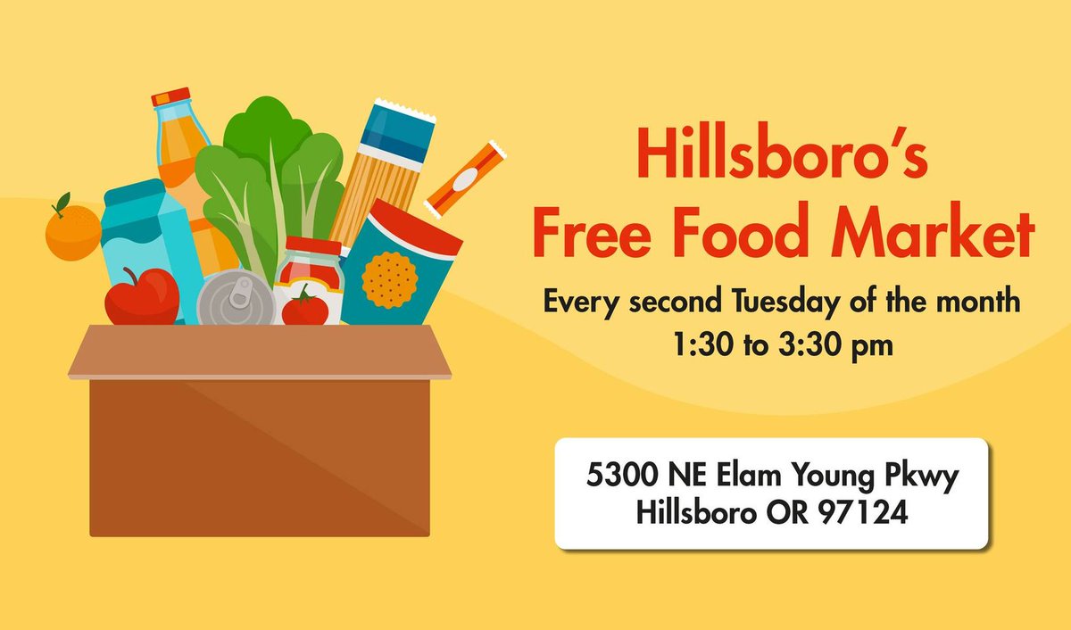 Hillsboro's Free Food Market is open this Tuesday, April 9 in Hillsboro. Shop for free, fresh, and healthy fruits, vegetables, and pantry staples. - This food is free and anybody is welcome - No identification, name, or address needed More details: hillsboro-oregon.gov/Home/Component…