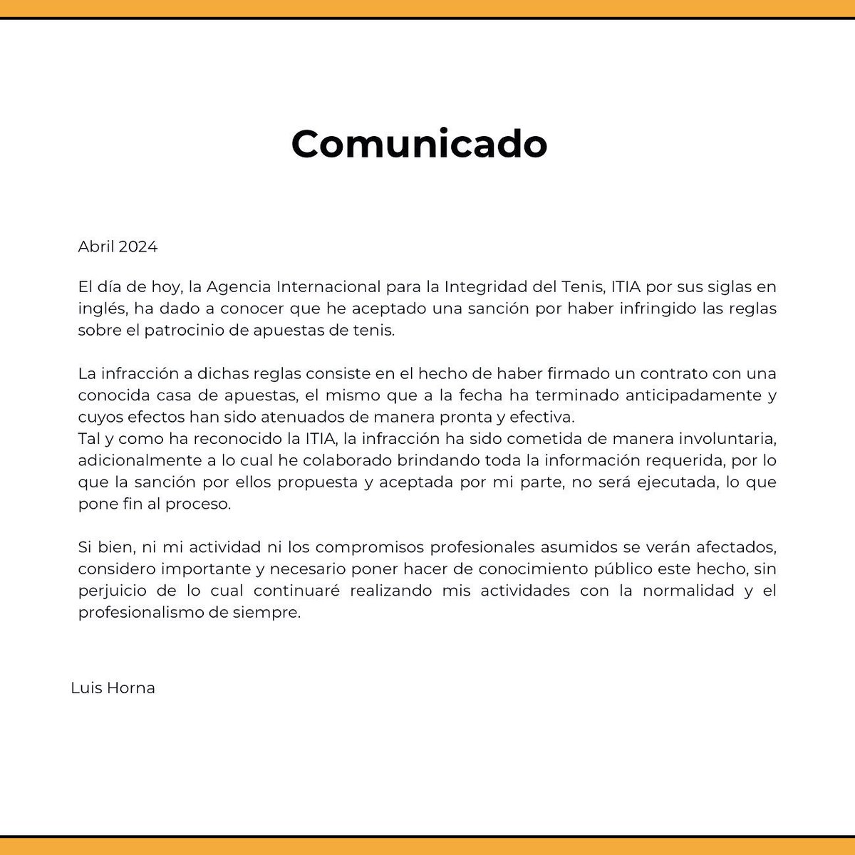 LuchoHorna's tweet photo. Comunicado. https://t.co/TTuFHpteay