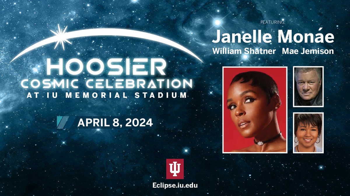 There's still time to purchase Hoosier Cosmic Celebration tickets. Don't miss Janelle Monáe, William Shatner, and Mae Jemison at Memorial Stadium today: bit.ly/3TvBg4U