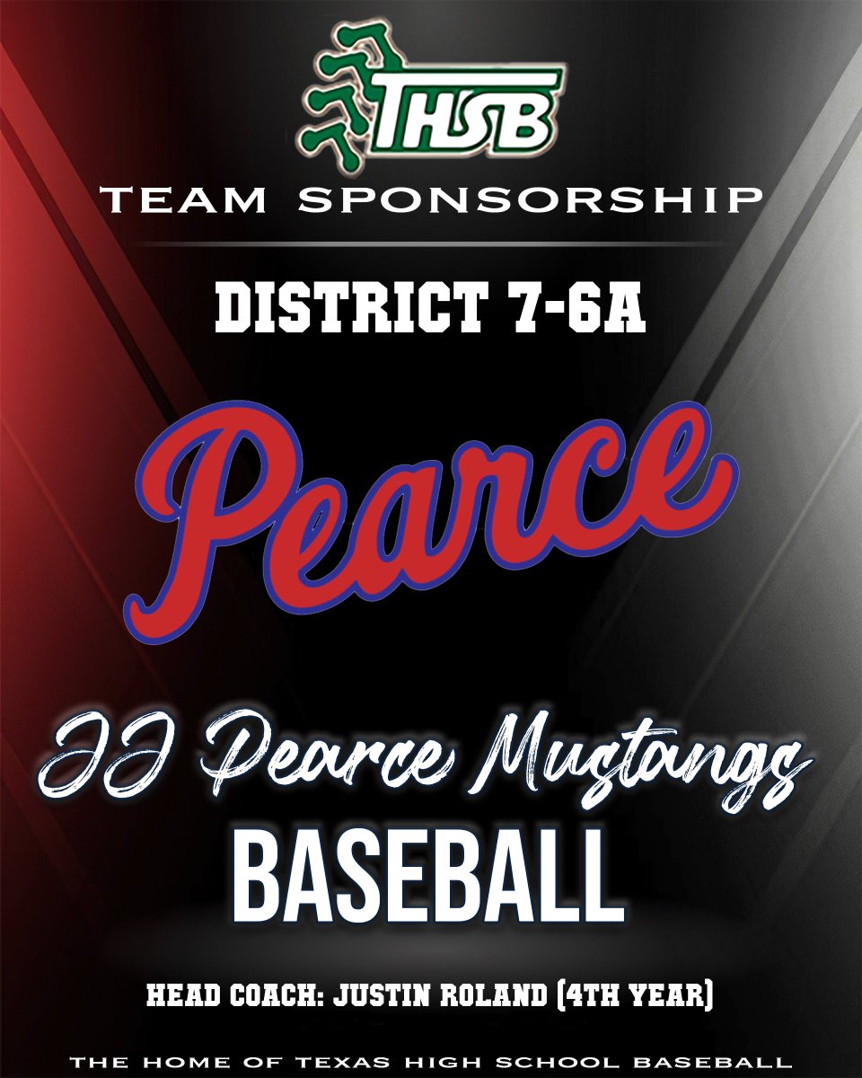 Shout out to the 7-6A JJ Pearce Mustangs and Head Coach Justin Roland for being a THSB Sponsor. See the Mustangs' 2024 team info at txhighschoolbaseball.com/6a/7-6a/ @jjphsbaseball @rolandjj @6ATxHSBaseball
