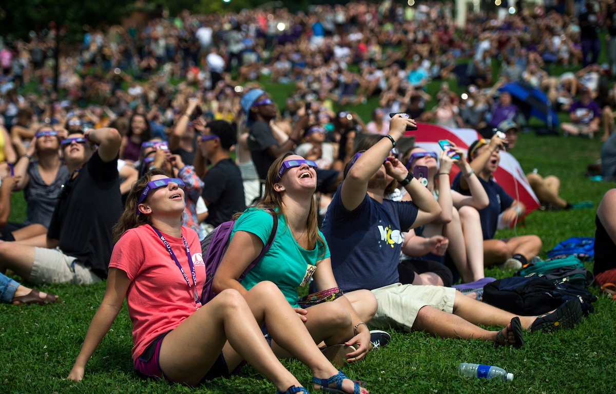 Throwback to 2017 when WCU was in the path of totality for the solar eclipse! This year, WCU will view 85% of totality with the eclipse beginning at 1:49 p.m., peaking around 3. The Catamount Astronomy Club plans to distribute ISO-safe eclipse glasses around the Catafount area.