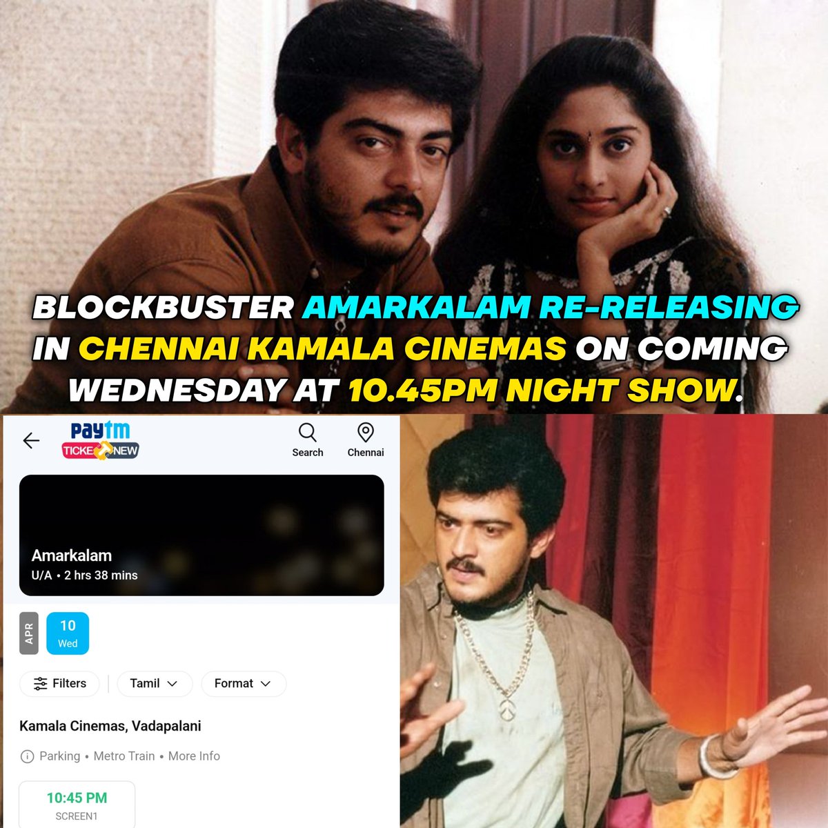 Thala Ajith's Blockbuster #Amarkalam RE-RELEASING on Coming Wednesday (April 10) 😍. Book your Ticket Now!