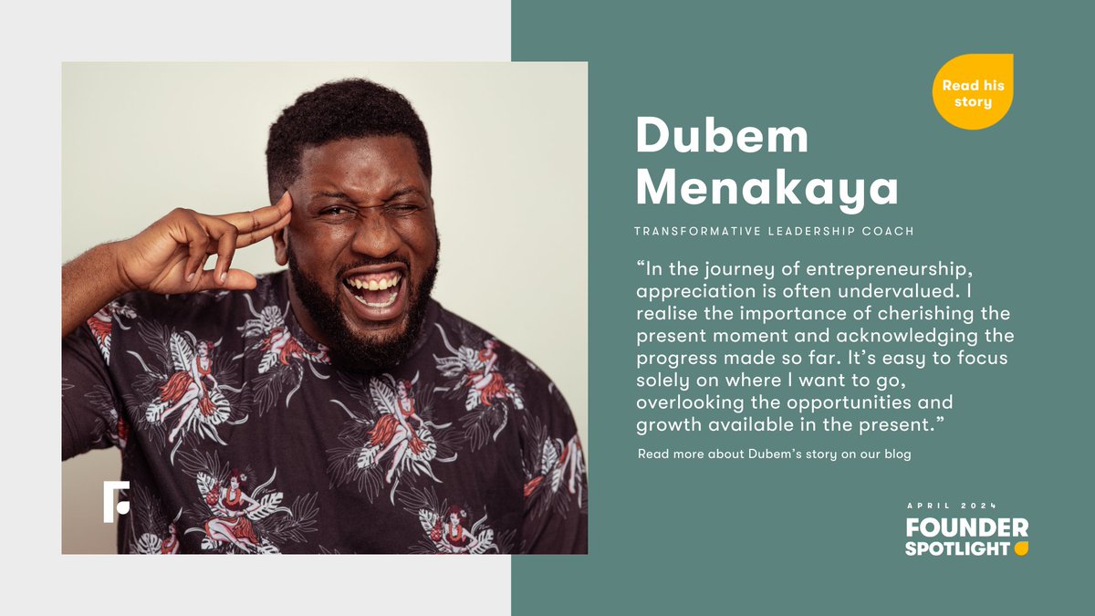 🌟 April's Founder Spotlight 🌟 Meet Dubem Menakaya – an international transformative leadership coach and artist! Discover his global journey empowering diverse leaders. Get inspired! Read his blog here: bit.ly/3TOMxMu #founderspotlight #inspiration